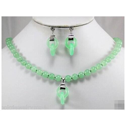 Free shipping ~$wholesale_jewelry_wig$ Jewelry 7-8mm Green Necklace Pendant Earring Set
