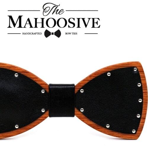 MAHOOSIVE Wooden bow tie Gravata Leather design Wedding Groom Gift Butterfly For Mens Suit Shirt Necktie Jewerly Accessory