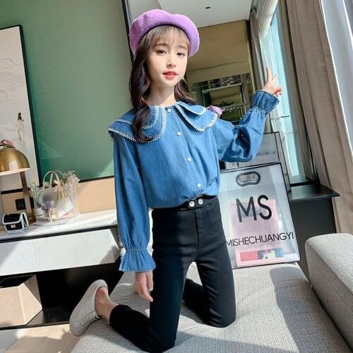 Children Clothing Long Sleeve Denim Blouse Shirt for Kids Teen Girls Tops 2021 New Spring Autumn Denim Shirts 4-12 Years Clothes