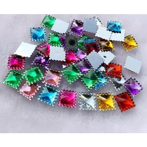 DIY 80pcs 12mm Crystal Acrylic Rhinestones Flatback Square Gems Strass Stone For Clothes Dress Craft -A54