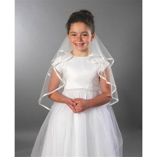 New White Ivory Kids Girls First communion Veils Tulle Bow with comb Two Layer Wedding Flower Girl veil Voile Mariage Fille