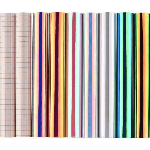 Holographic Adhesive Craft Vinyl 30.5x30.5cm/12x12In 7 Assorted Colors 2pcs of Transfer Film Compatible with Cricut Silhouette