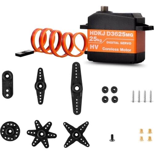 HDKJ D3625 Waterproof Servo Metal Gear Digital Servo 180 Degree 25KG High Torque Servos for RC Model 1/10 1/8 RC Car Speed Boats