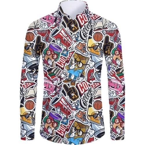 IFPD 3D Funny Printed Men Shirts Hipster Casual Abstract Hoody Anime Campus Graffiti Long Sleeve Harajuku Shirt Streetwear 6XL