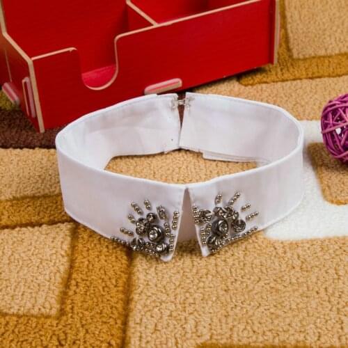 Cotton White Floral Rhinestone Metal Ball Fake Collar Women Lady Lapel Shirt Blouse Beads Sewing Detachable Faulse Collars Ties