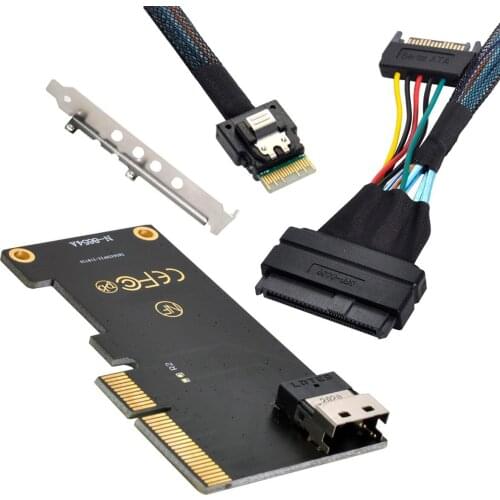 Jimier PCI-E Express 3.0 4.0 to SFF-8654 Slimline SAS Card Adapter to U.2 U2 SFF-8639 NVME PCIe SSD Cable for Mainboard SSD
