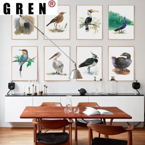 GREN Canvas Painting Beautiful Modern Minimalist Birds Watercolor Wall Art Print Poster Picture Mural Unframed Home Decor