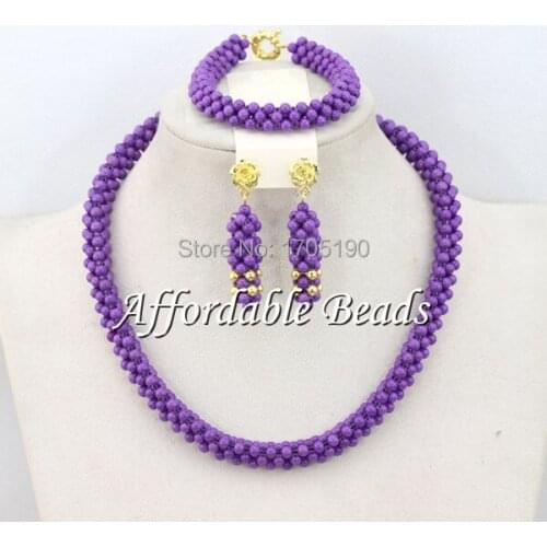 Purple Women Costume Jewelry Set Shining Wedding African Beads Jewelry Set Free Shipping BN144