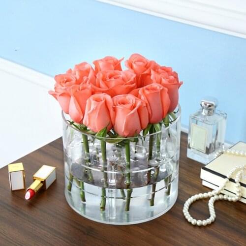 Round flower box cosmetics acrylic flower box 11 holes for rose eyebrow pencil organizer Valentines Day Flower