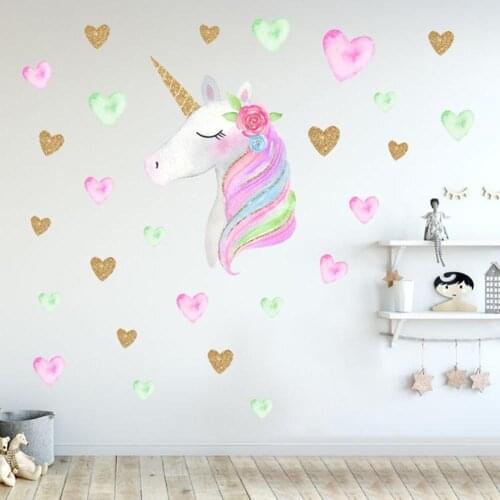 Cartoon Cute Unicorns Star Heart Wall Stickers Wallpaper DIY Vinyl Kids Living Room Bedroom Girls Room Decoration Dropshipping