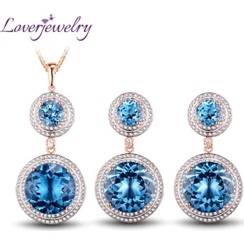 Solid 14Kt Rose Gold Fantastic Natural Diamond Jewelry Set Topaz Earrings & Pendant Gem Hot Sale