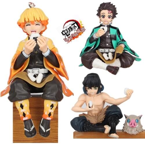 New demon slayer figure Premium PVC Figure Anime Demon Slayer Kamado Tanjirou Agatsuma Zenitsu Eat Rice Balls Christmas gift toy
