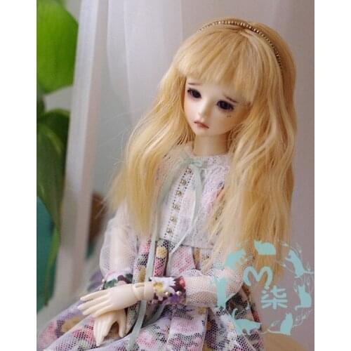 New 5-6"14cm Sweet Golden Long Curly Wig For 1/8 BJD Doll Wig PukiFee lati