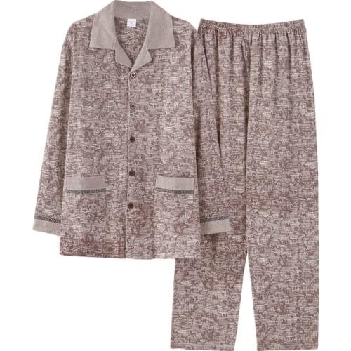 New Style Mens Pajamas Spring Knitted Cotton Male Pajama Set Long Sleeve Sleepwear Tops+Pants 2 Pcs Set Plus Size 4XL Pijamas