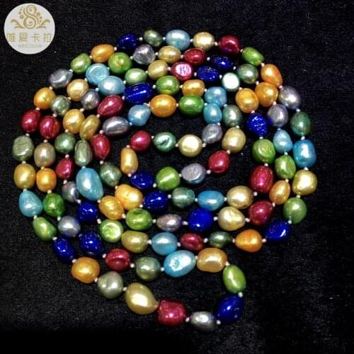 WEICOLOR 120cm Long 9-10mm Potato Shaped Muticolor Real Freshwater Pearl Sweater Necklace. Nice Gift For Mothers