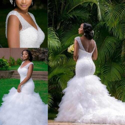 Mermaid / Trumpet Sweetheart Neckline Chapel Train Tulle Regular Straps Sexy Backless Made Wedding Dresses Bead Bridal Gown