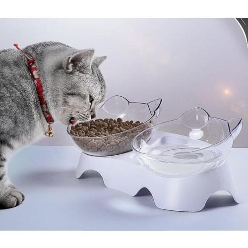 Cat Ears Shaped Pet Cats Transparent Bowl With Holder Anti-slip Cat Food Dish Pet Feeder Water Bowl For Cats Supplies