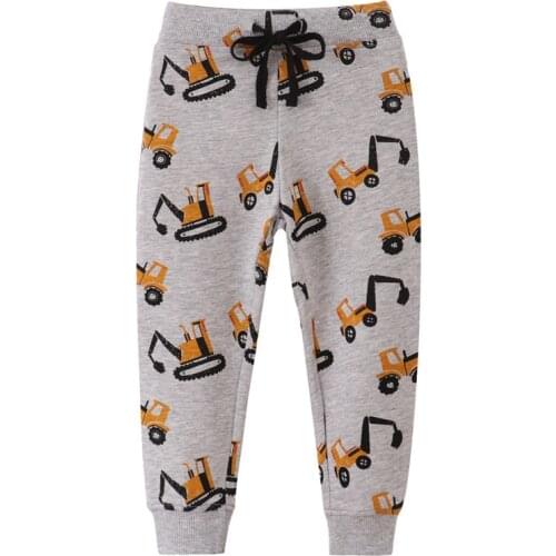 Jumping Meters 2021 Excavators Print Boys Sweatpants Drawstring Baby Full Length Trousers New Arrival Autumn Spring Kids Clothes