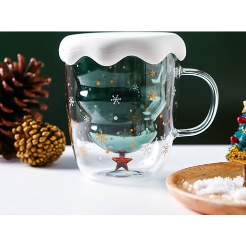 Christmas Cup Transparent Double Anti-Scalding Glass Christmas Tree Star Cup Coffee Cup Milk Juice Cup Childrens Christmas Gift