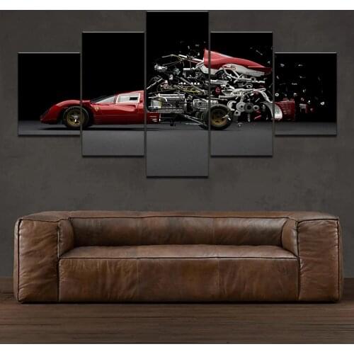 Modern Top-Rated Canvas Print Wall Art Abstract Painting Modular Framework For Boys Room Home Decor 5 Panel Cool Car Poster