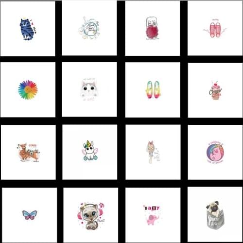 Cute Animals patch Heat Transfer small Iron On Patch Transfer For Clothing cat Stripes Thermal Stickers On Clothes Applique diy