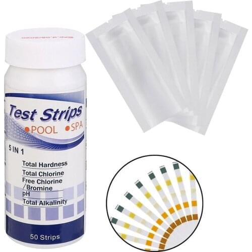 5 In1 Swimming Pool Test Water Test Strips Chlorine Bromine Alkalinity Hardness PH Value Alkalinity Hardness Test 50pcs