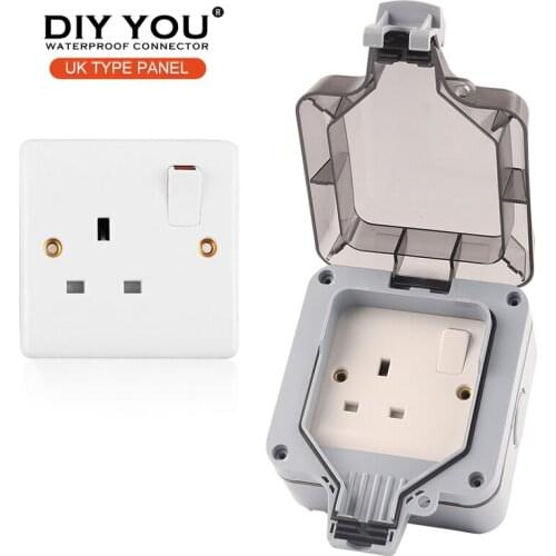 IP66 UK Standard Waterproof Outdoor Wall Switch Socket Power Plug Socket For Workshop Home Garden 13A Outlet Grounded AC 250V