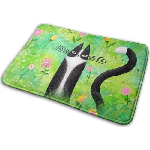 Spring Mat Rug Carpet Anti-Slip Bedroom Entrance Door Mat Cat Cute Cat Tuxedo Tuxedo Cat Cute Tuxedo Cat Cat Illustration Cat