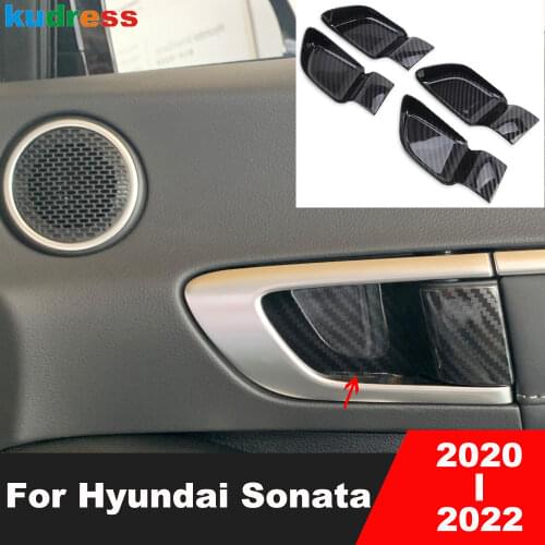 For Hyundai Sonata 2020 2021 Carbon Fiber Car Inner Door Handle Bowl Cover Trim Frame Bezel Sticker Styling Interior Accessories