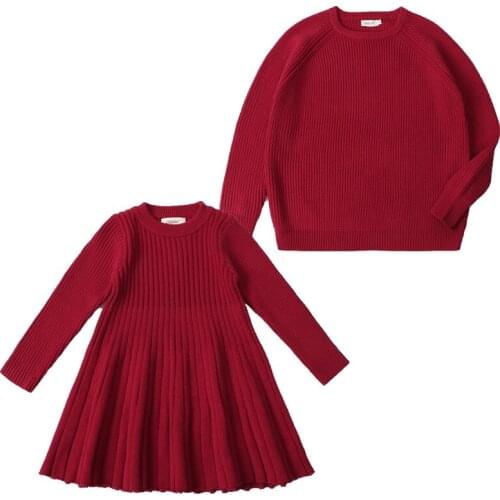 Kids Baby Boys Girls Pure Color Dresses For Girls Knit Dresses Spring Autumn Kids Boy Girl Brother Sister Long Sleeve Sweater
