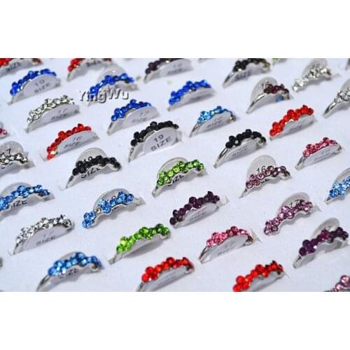 Yingwu 20Pcs Wholesale Lots Mix Women Lady Silver Plated Crystal Rhinestone Rings Silver Vintage Ring Free Ship