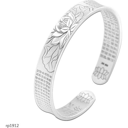 KJJEAXCMY Boutique jewelry Thai Silver Hand Ornaments Foot Silver 999 Womens Lotus Great Tragedy Heart Sutra Bracelet Buddhism