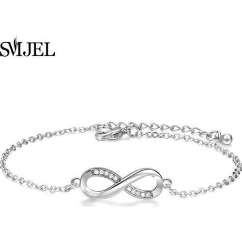 SMJEL New Cubic Zirconia Infinity Bracelets Bangles Women Best Friend Bracelet Manchette Link Chain Bracelets moda mujer 2019