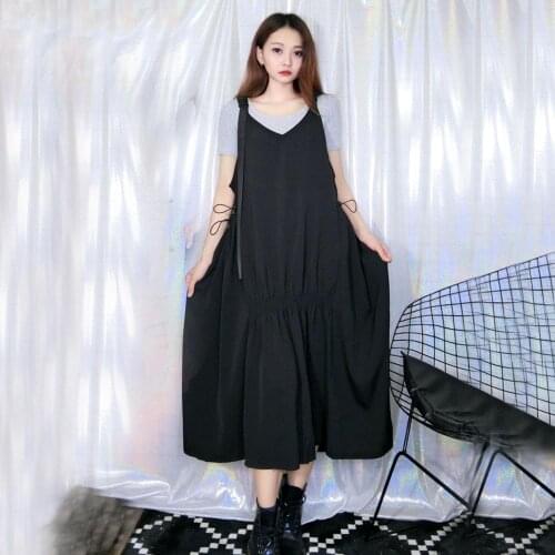 Women Black Vent Big Size Irregular Strapless Dress New Sleeveless Loose Fit Fashion Tide Autumn Spring 2020