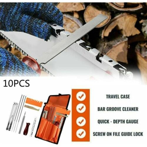 10pcs /Set Professional Chainsaw Chain Grinding Kit Hardwood Guide Bar File Sharpener Handle Round Flat File Tools Set