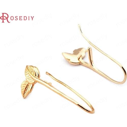 33768)10PCS 29MM 24K Gold Color Brass Tree Leaf Leaves with Clasps Earrings Hooks High Quality Diy Jewelry Findings Accessories