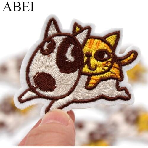 10pcs Cartoon Dog Cat Patches Iron On Embroidery Stickers Sewing Apparel Badge DIY Fabric Appliques For Jeans Backpack Coats