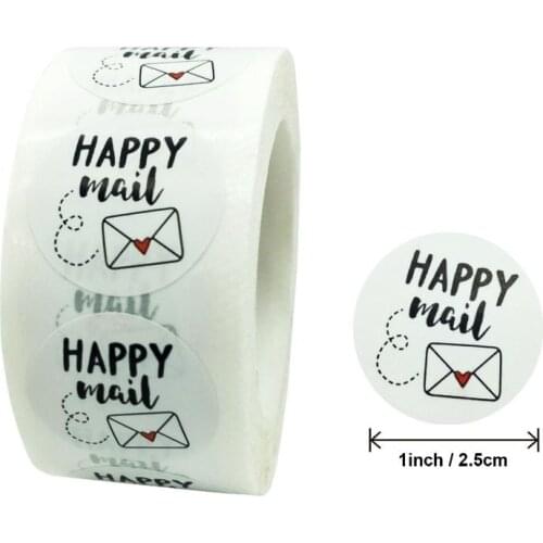 100/500pcs Happy Mail Stickers Scrapbooking1 Inch Round Kraft Stickers Seal Labels Envelope Packaging Labels Stationery Sticker