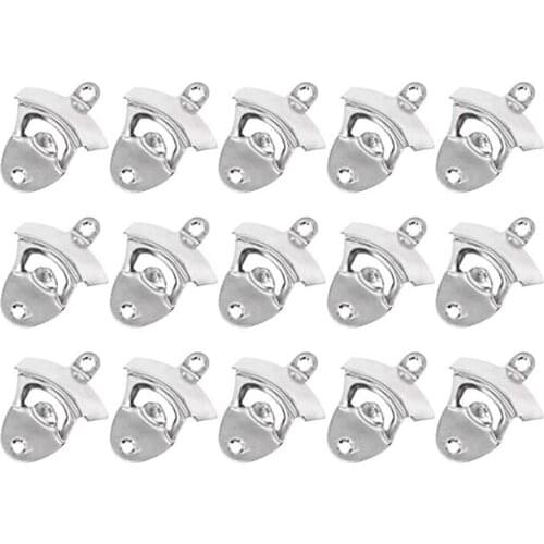 15Pcs Silver Wall Mount Bottle Opener Kit with Screws, Vintage Rustic Bar Bottle Opener Wall Mount Beer Cap Opener