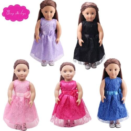 18 inch Girls doll dress Princess print lace evening gown American newborn clothes Baby toys fit 43 cm baby dolls c130