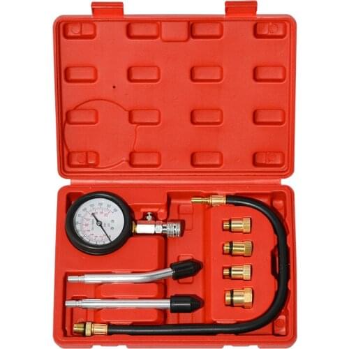 8pcs For CAR Auto With Case Petrol Engine Pressure Gauge Tester Kit Set Compression Leakage Diagnostic Compressometer Tool