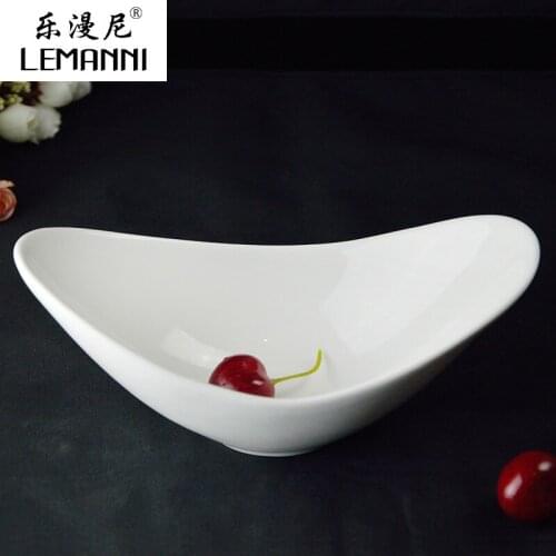 Household ceramic bowl dish hotel tableware Western-style food disc pure white large bowl dish gold ingot creative salad