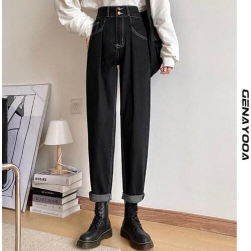 Genayooa Loose Boyfriend Jeans For Women Trousers Streetwear Black Mom Jeans High Waist Wide Leg Korean Fashion Spring Autumn