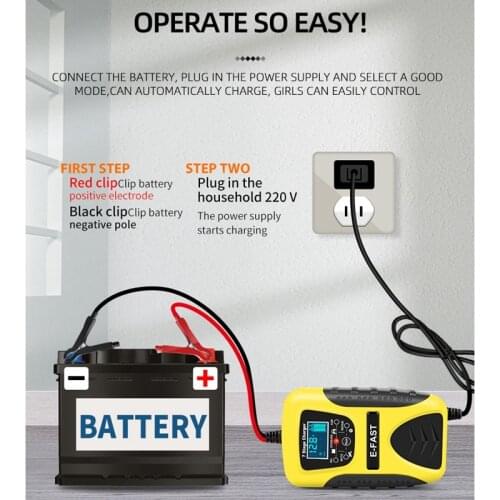 E-Fast 12V 7 Stage Multi-Battery Mode Lead-Acid Battery Charger Power Pulse Repair with LCD Digital Display