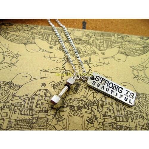 Fashion Hot Sale strong is beautiful with kinds of dumbell,kettlebell and barbells charm pendant Necklace