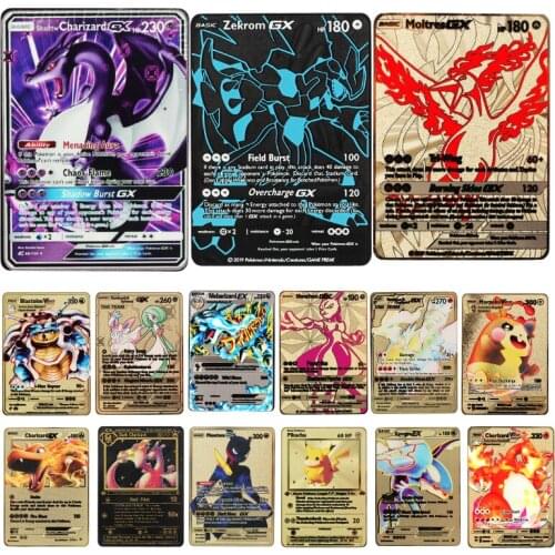 Hot New Pokemon Metal Card Game Anime Fighting Card Gold Lizard Pikachu Collection Card Action Doll Model Childrens Toys
