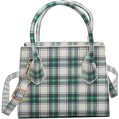 Small Plaid Pattern Solid Color PU Leather Crossbody Bags For Women 2020 Summer Lady Shoulder Handbags Female Simple Totes Purse
