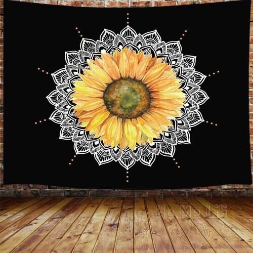 Mandala Sunflower Tapestry Psychedelic Yellow Flower Home Decor