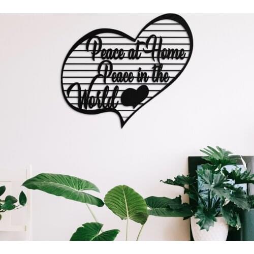 Peace at Home Peace in The World (63*55 cm) Metal Black Decor Wall Art Decorative Turkish Style Large Wall Decor Home Decoration