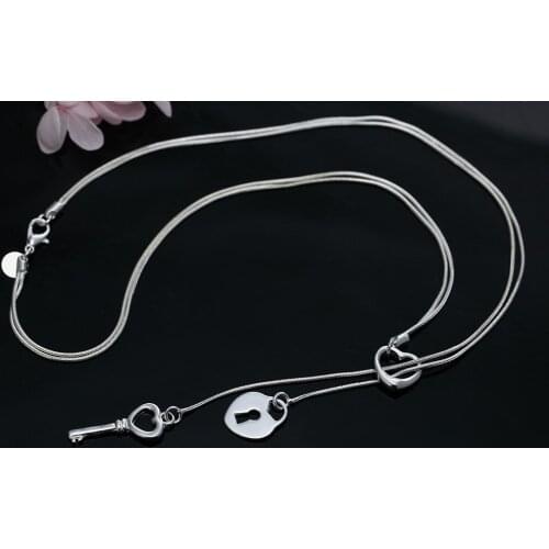 Fashion brand 925 Sterling Silver Necklace For Women luxury Wedding Jewelry elegant Heart lock key neckalce Valentines Day Gift